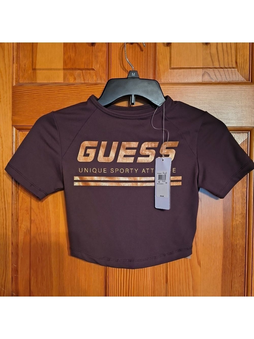 GUESS Metallic Logo Short Sleeve Crop Top NWT
